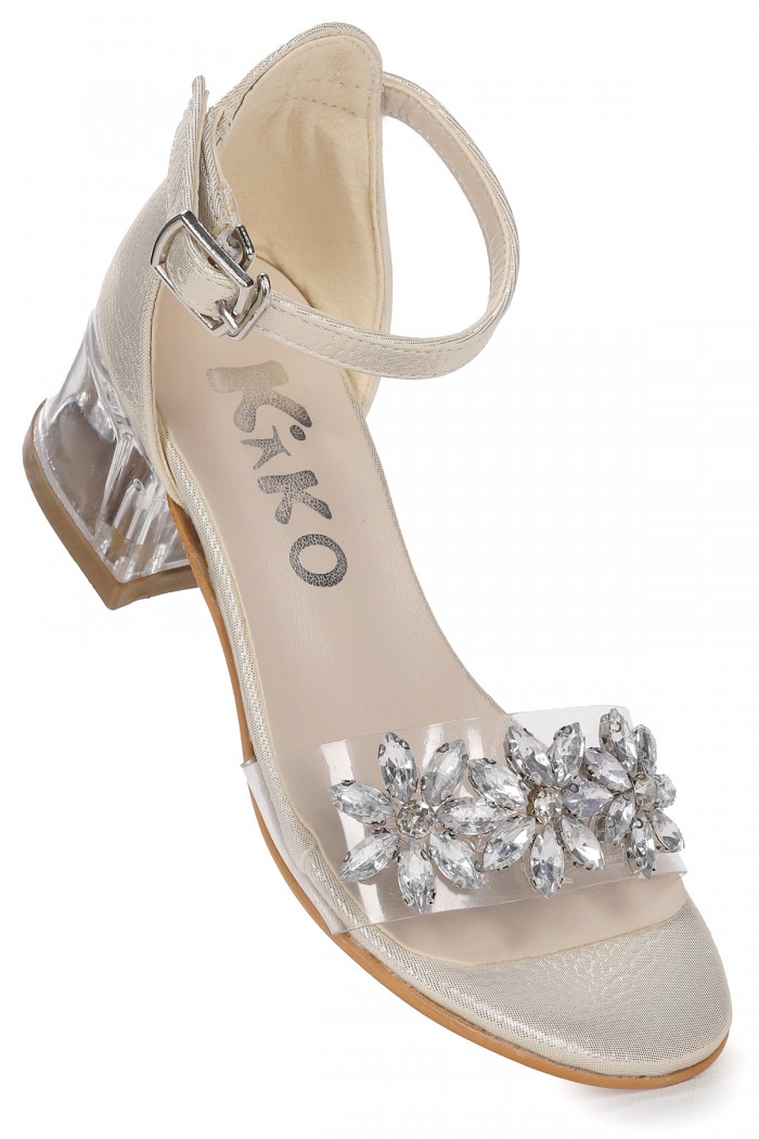 KİKO KİDS YANGU VAKKO TAŞLI KIZ ÇOCUK 3 CM ŞEFFAF TOPUKLU SANDALET ABİYE AYAKKABI