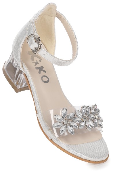 KİKO KİDS YANGU VAKKO TAŞLI KIZ ÇOCUK 3 CM ŞEFFAF TOPUKLU SANDALET ABİYE AYAKKABI