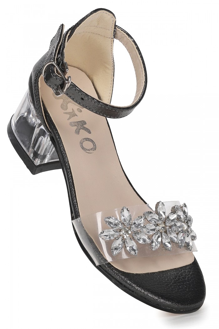 KİKO KİDS YANGU VAKKO TAŞLI KIZ ÇOCUK 3 CM ŞEFFAF TOPUKLU SANDALET ABİYE AYAKKABI