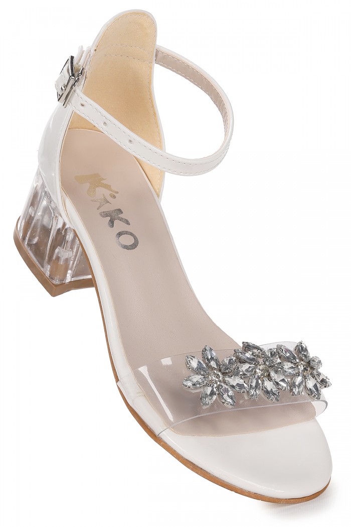 KİKO KİDS YANGU RUGAN TAŞLI KIZ ÇOCUK 3 CM ŞEFFAF TOPUKLU SANDALET ABİYE AYAKKABI