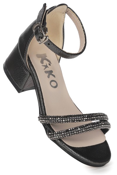 KİKO KİDS SARER VAKKO TAŞLI KIZ ÇOCUK 3 CM TOPUKLU SANDALET ABİYE AYAKKABI