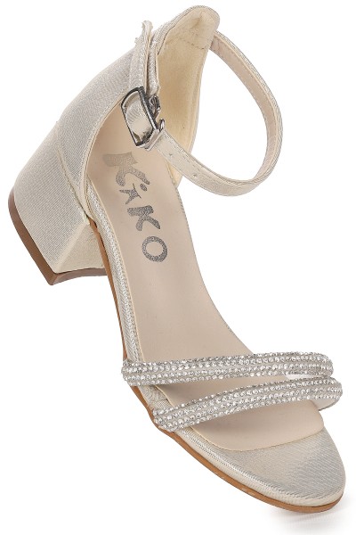 KİKO KİDS SARER VAKKO TAŞLI KIZ ÇOCUK 3 CM TOPUKLU SANDALET ABİYE AYAKKABI