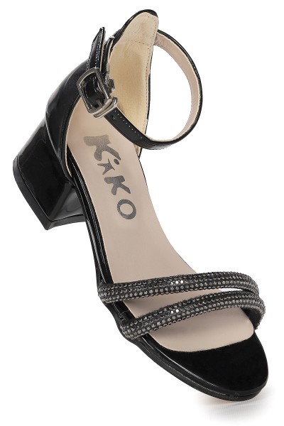 KİKO KİDS SARER RUGAN TAŞLI KIZ ÇOCUK 3 CM TOPUKLU SANDALET ABİYE AYAKKABI