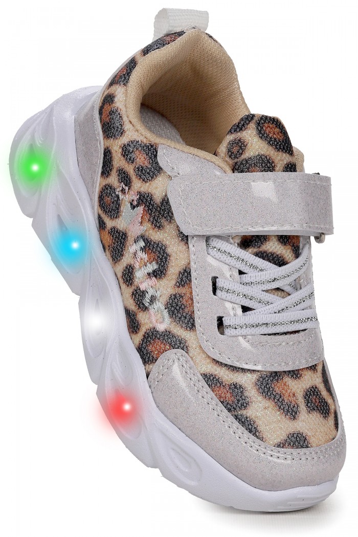 KİKO KİDS TENO LEOPAR DESENLİ CIRTLI IŞIKLI KIZ BEBEK SPOR AYAKKABI